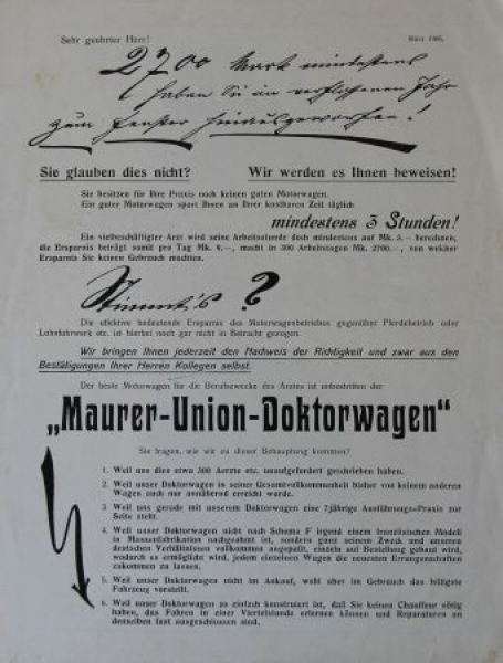 Maurer Union Doktorwagen Modellprogramm 1906 (S0646)