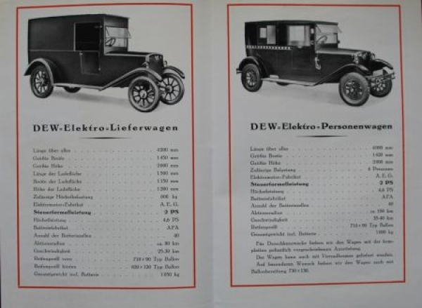 DEW "Der Elektro-Wagen" Modelprogram 1927 (S0653)