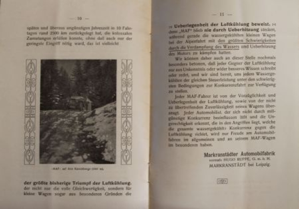 MAF Markranstädter Automobilfabrik "Auf der Alpen-Konkurrenz-Strecke" Modellprogramm 1911 (S0656)