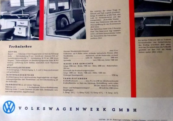 Volkswagen T1 Transporter Krankenwagen Modellprogramm 1957 Automobilprospekt (10852)