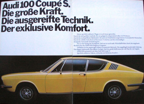 Audi 100 Coupe S Modellprogramm 1973 Automobilprospekt (10867)