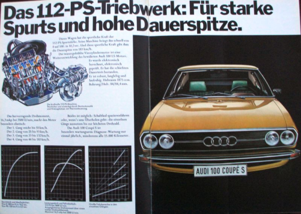 Audi 100 Coupe S Modellprogramm 1973 Automobilprospekt (10867)