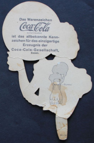 Coca-Cola Werbeaufsteller "Trink Coca-Cola" Pappe 1939 (10883)