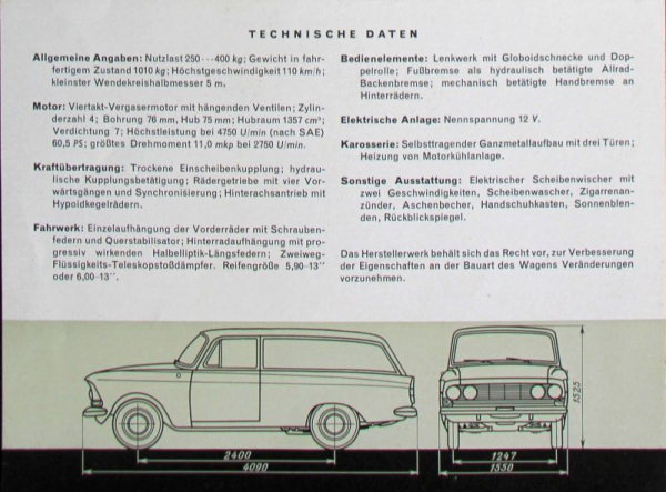 Moskwitsch 433 Kombi Modellprogramm 1964 Automobilprospekt (10889)