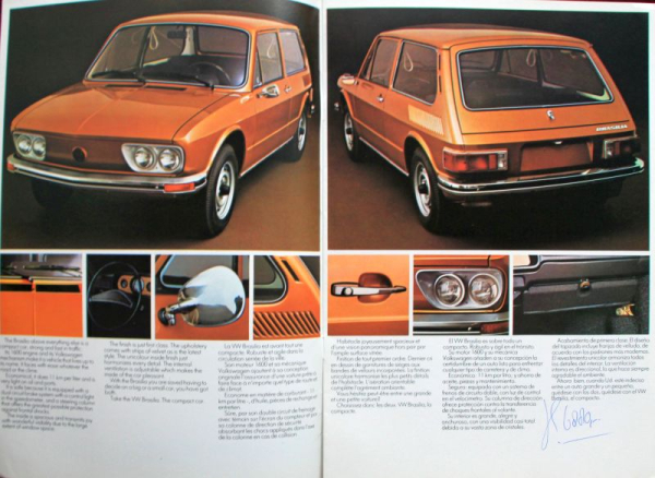 Volkswagen Brasilia Kombi Modellprogramm 1974 Automobilprospekt (10903)