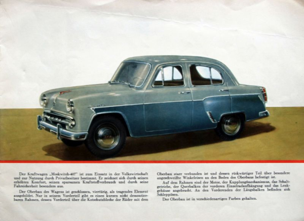 Moskwitsch 407 Modellprogramm 1958 Automobilprospekt (10887)