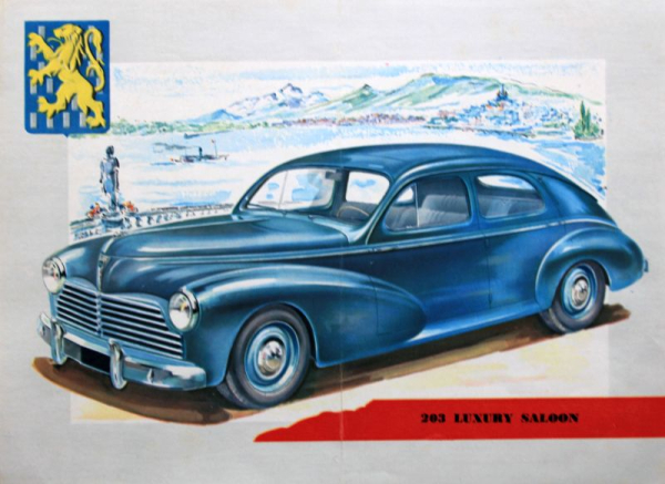Peugeot 203 Modellprogramm 1952 Automobilprospekt (10901)