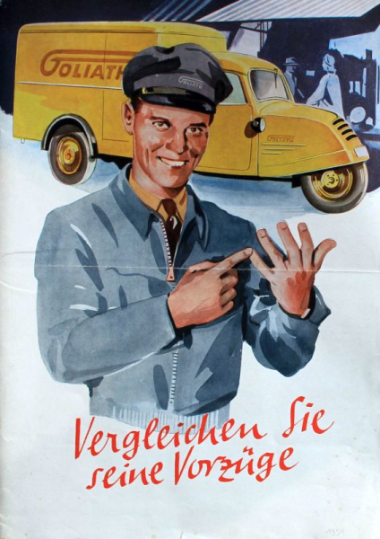 Goliath Dreiradwagen Modellprogramm 1953 "Vergleichen Sie seine  Vorzüge" Automobilprospekt (2806)