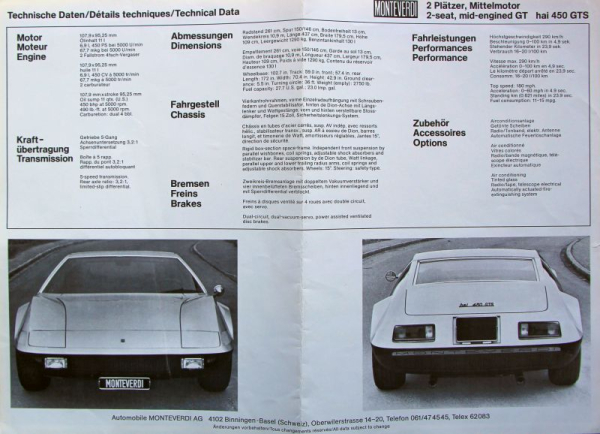 Monteverdi 375 S - 450 SS Modellprogramm 1971 Automobilprospekt (11001)
