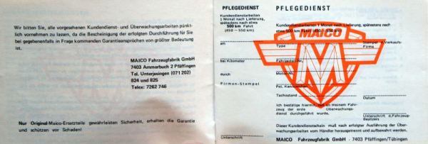 Maico MD 50 Motorrad Kundendienst-Heft 1974 (11037)