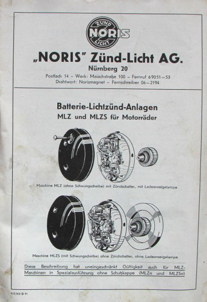 Noris Batterie-Lichtzünd-Anlagen 1953 Zubehör-Prospekt (11055)