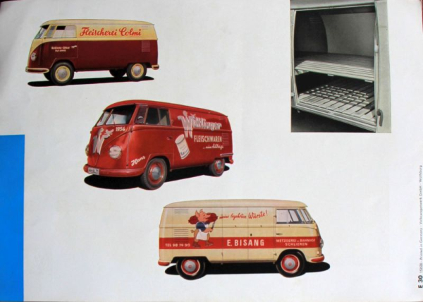 Volkswagen T1 Transporter Modellprogramm 1958 "Werbebeschriftungen" Automobilprospekt (11144)