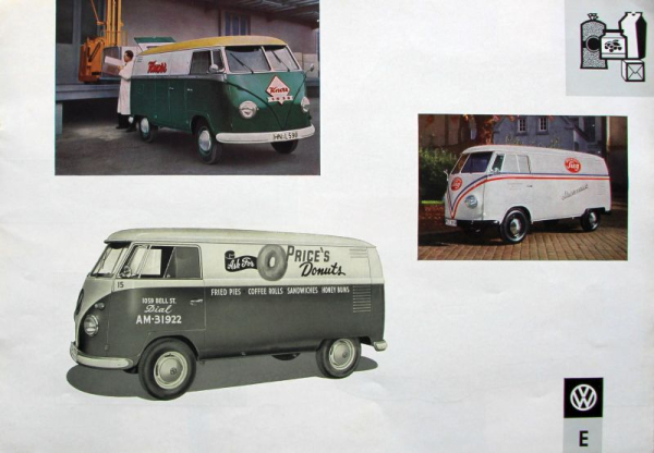 Volkswagen T1 Transporter Modellprogramm 1958 "Werbebeschriftungen" Automobilprospekt (11141)