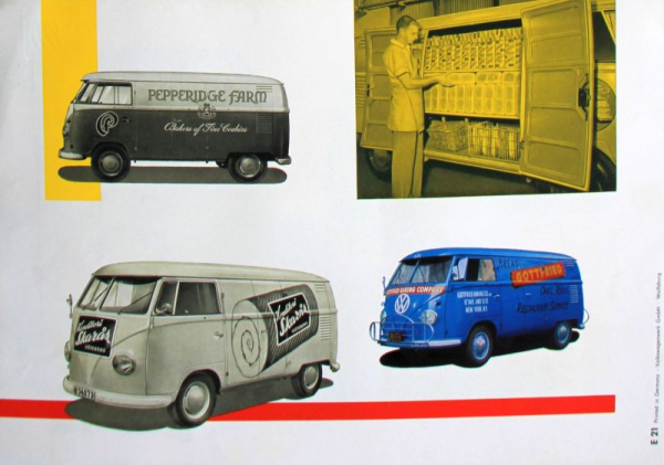 Volkswagen T1 Transporter Modellprogramm 1958 "Werbebeschriftungen" Automobilprospekt (11142)