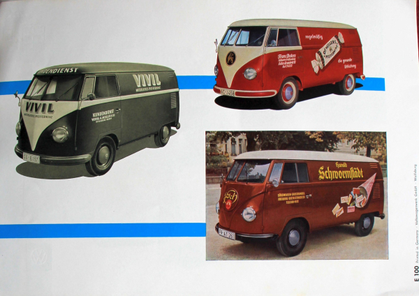 Volkswagen T1 Transporter Modellprogramm 1958 "Werbebeschriftungen" Automobilprospekt (11145)