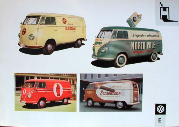 Volkswagen T1 Transporter Modellprogramm 1958 "Werbebeschriftungen" Automobilprospekt (11152)