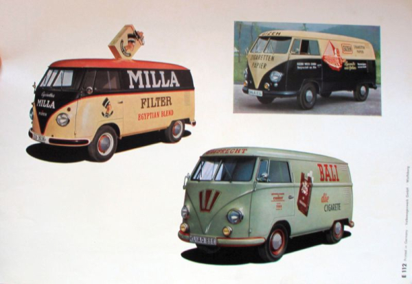 Volkswagen T1 Transporter Modellprogramm 1958 "Werbebeschriftungen" Automobilprospekt (11152)