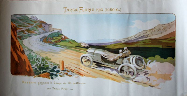 Montaut Targa Florio Nazzaro auf Pirelli 1913 Rennplakat (11232)