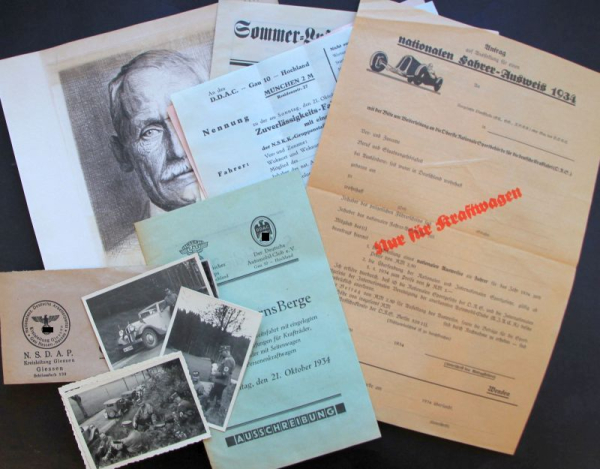 DDAC Anmeldunterlagen Zuverlässigkeitsfahrt Bayern 1934 mit NSKK Originalfotos (11242)