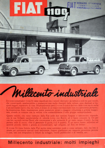 Fiat 1100 Millecento Industriale Modellprogamm 1954 Automobilprospekt (11265)