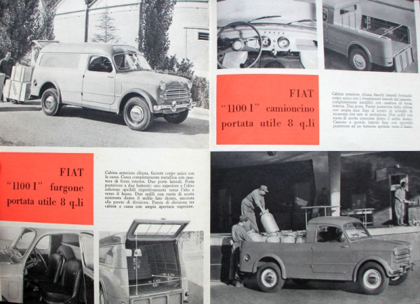 Fiat 1100 Millecento Industriale Modellprogamm 1954 Automobilprospekt (11265)