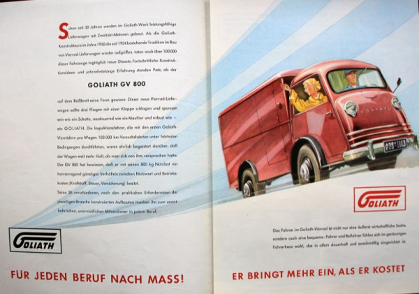 Goliath GV 800 Modellprogramm 1953 Automobilprospekt (11266)