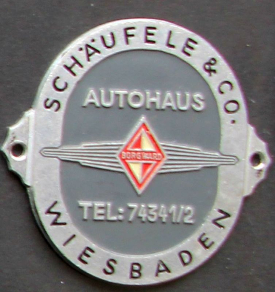 Borgward Plakette Autohaus Schäufele Wiesbaden 1956 Aluminium (11308)
