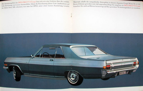 Opel Diplomat V8 Coupe Modellprogramm 1966 Automobilprospekt (11301)