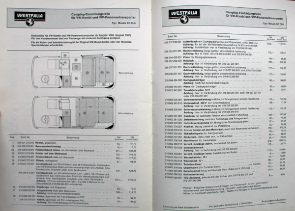 Volkswagen T2 Transporter Westfalia Campingwagen Modellprogramm 1973 Automobilprospekt (11306)
