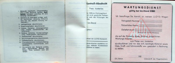 Lloyd 600 Kundendienst-Heft 1959 (11296)