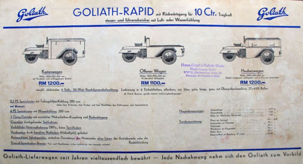 Goliath Rapid Lieferwagen Modellprogramm 1928 Automobilprospekt (11422)