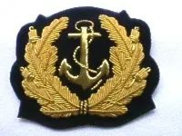 Deutsche Marine Offizier Mützenabzeichen Goldener Anker dreiteilig 1960 Stoff (11468)
