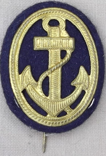 Deutsche Marine Offizier Mützenabzeichen Goldener Anker dreiteilig 1960 Stoff (11468)