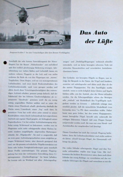 Borgward-Focke Kolibri I Hubschrauber Modellprogramm 1958 Flugzeugprospekt (11514)