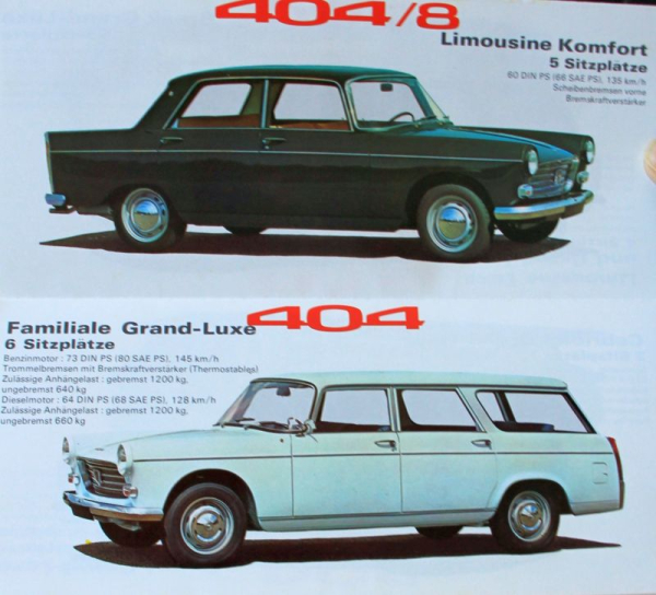 Peugeot 204 - 504 Modellprogramm 1968 drei Automobilprospekte (11506)