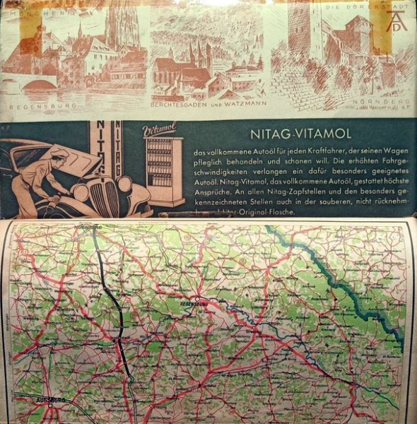 Nitag Straßenkarte Deutschland 1938 mit Tankstellenverzeichnis (11533)
