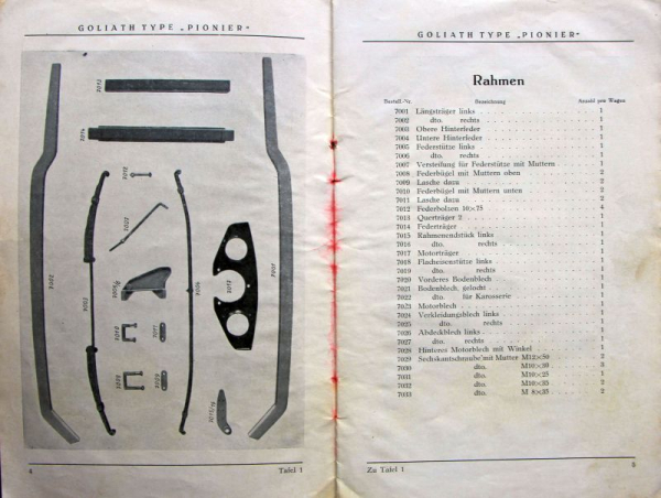 Goliath Pionier Personenwagen 1932 Ersatzteil-Liste (11565)