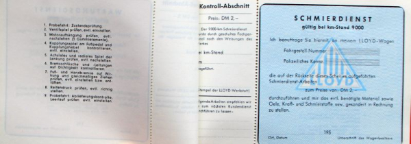 Lloyd 600 Kundendienst-Heft 1955 (11296)