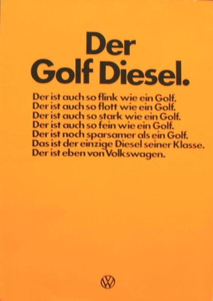 Volkswagen Golf Diesel Modellprogramm 1976 Automobilprospekt (11610)