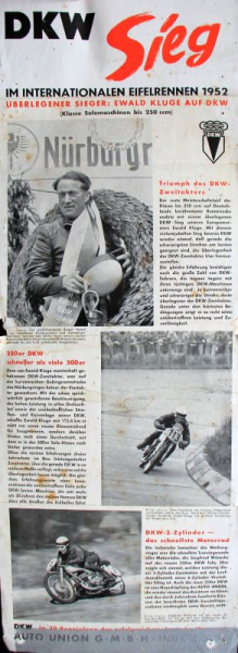 DKW Motorrad Modellprogramm 1952 "DKW Sieg Eifelrennen" Motorradprospekt (11611)