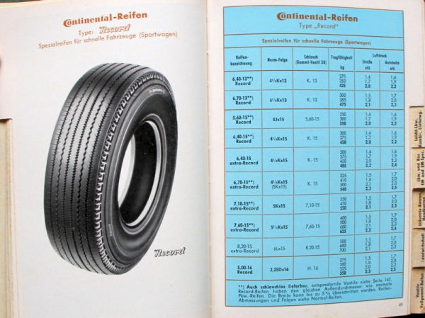 Continental Reifen "Technischer Ratgeber" 1958 Reifen-Handbuch (11560)