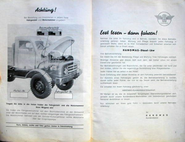 Hanomag A-L 28 Diesel-Allrad-Lastwagen 1958 Betriebsanleitung (11604)