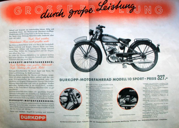 Dürkopp Motorrad 10 Sport 1938 "Erfüllter Traum" Motorradprospekt (11605)
