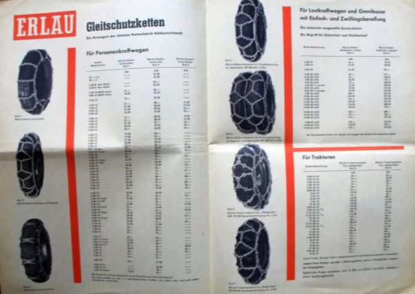 Erlau Gleitschutzketten 1956 Zubehörprospekt (11639)