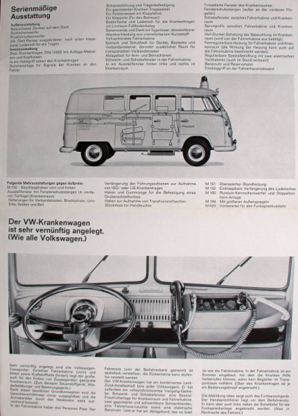 Volkswagen T1 Transporter Krankenwagen Modellprogramm 1966 Automobilprospekt (11622)