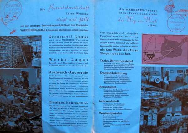 Wanderer Modellprogramm 1936 "Was ist Wanderer Kundendienst?" Automobilprospekt (11629)