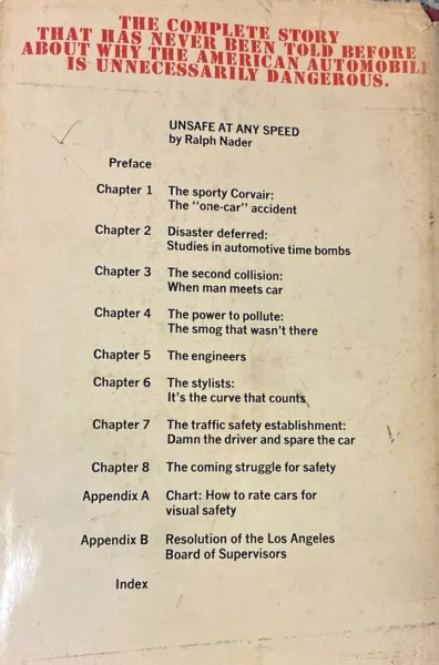 Nader "Unsafe at any speed" Amerikanische Automobil-Historie 1965 (11677)