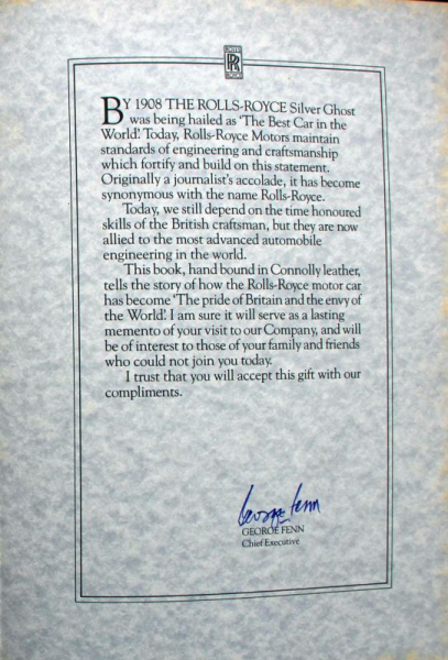 Bilek "Rolls-Royce - Makers of the best car in the world" Rolls-Royce Historie 1982 (11693)