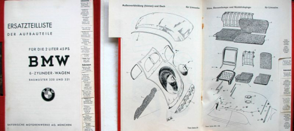 BMW 320 Sechzylinder 1938 Ersatzteil-Liste der Aufbautteile (11728)