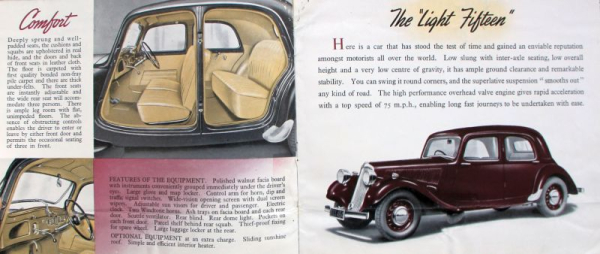 Citroen 15 CV Six-Cylindre 1947 "Light Fifteen" Automobilprospekt (11749)